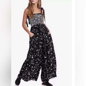 Free People Black and White Floral Jumpsuit